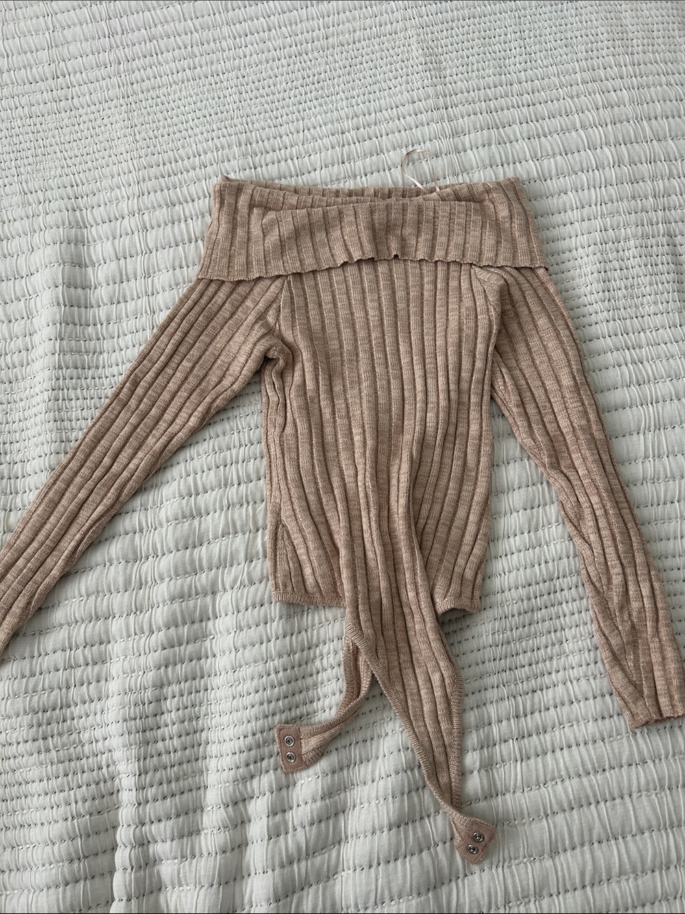 AFRM Ribbed Off-the-Shoulder Sweater in Taupe